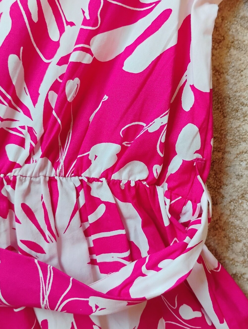 NWT 4 DKNY Fuchsia And White Abstract Floral Short Sleeve Midi Shirt Dress NEW - Picture 9 of 12